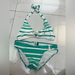 Striped Green and White Bikini Set Size 8